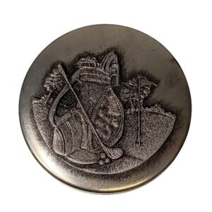 Matzeke Golf Theme Pewter Lid Decorative Silver Tone Metal Tin‎ Can Vintage